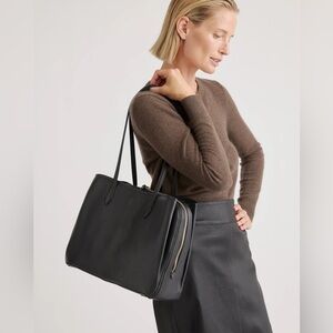 Quince Black Italian Leather Triple Compartment Work Tote